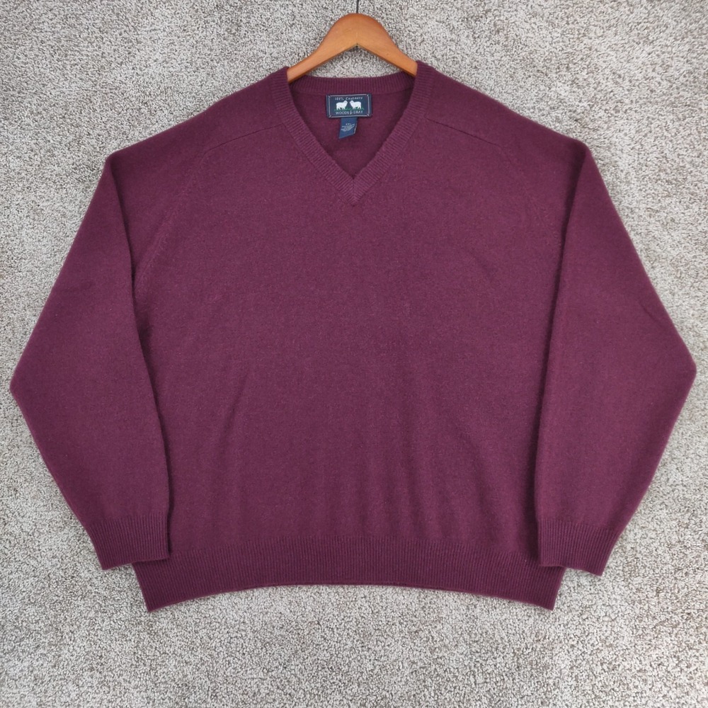 Woods & Gray 100% Cashmere Sweater Mens XXL 2XL Maroon V Neck Pullover